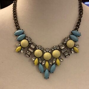 Sunny Blue, Yellow, and Rhinestone Statement Necklace 1